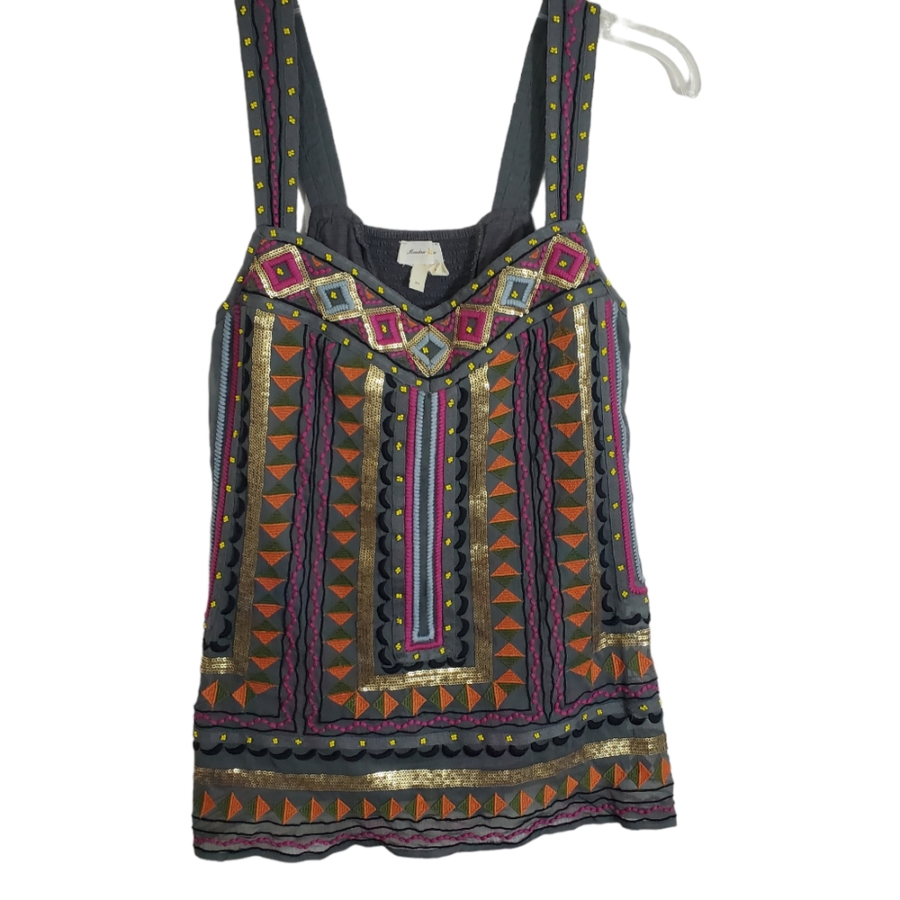 Anthropologie Meadow Rue Beaded Sequin Embroidered Boho Sleeveless Top XS